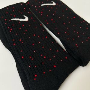 Nike Black Athletic Socks with Red Rhinestone